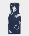 Area Handprint Strapless Minidress In Dark Blue