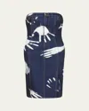 Area Handprint Strapless Minidress In Dark Blue