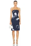 Area Handprint Strapless Minidress In Dark Blue