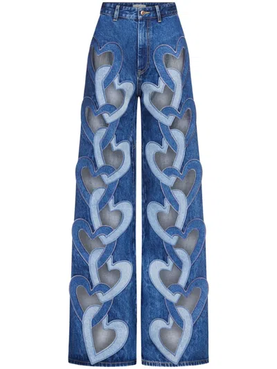 Area Heart Cut-out Wide-leg Jeans In Blau