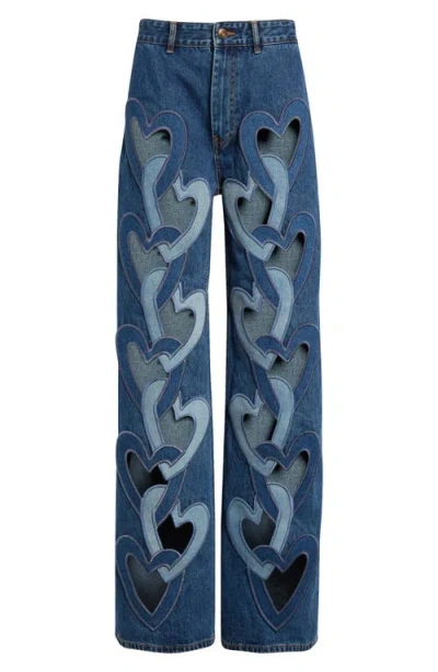 Area Heart Cutout Wide Leg Jeans In Multi Denim Wash