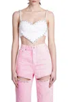 AREA AREA HEART EMBELLISHED SLEEVELESS CROPPED TOP
