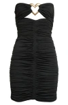 Area Ruched Strapless Mini Dress With Heart Detail In Green