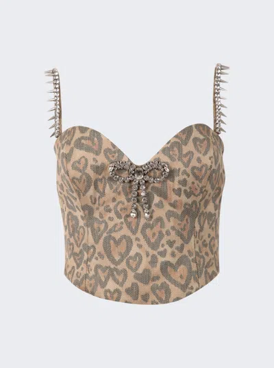 AREA HEART LEOPARD CRYSTAL TRIM TOP