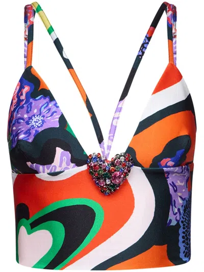Area Heart-motif Printed Bustier Top In Orange