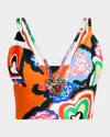 Area Heart Print Bustier Top In Multi