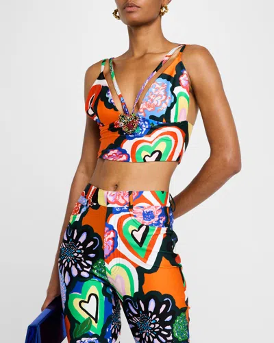 Area Heart Print Bustier Top In Multi