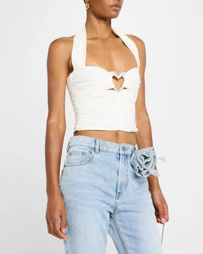 Area Heart Ruched Halter Crop Top In White