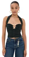 Area Heart Hardware Strapless Ruched Jersey Halter Top In Dark Green