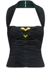 Area Heart Hardware Strapless Ruched Jersey Halter Top In Green