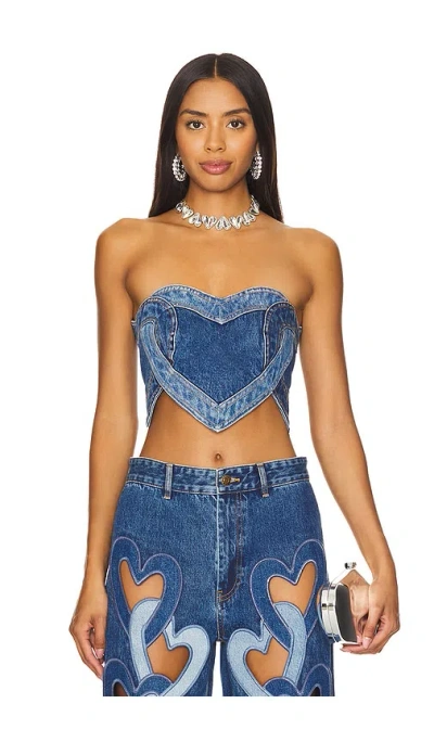 Area Blue Patchwork Heart Bandeau Denim Top