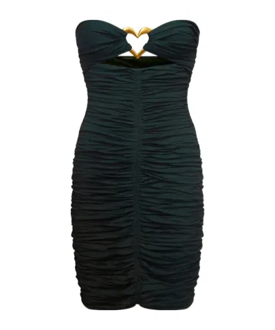 Area Heart-ring Ruched Mini Dress In Black
