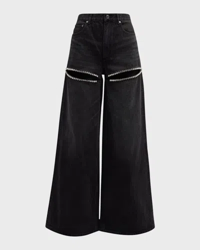 AREA HIGH-RISE CRYSTAL SLIT WIDE-LEG JEANS
