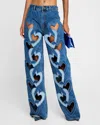 AREA HIGH-RISE HEART CUTOUT WIDE-LEG JEANS