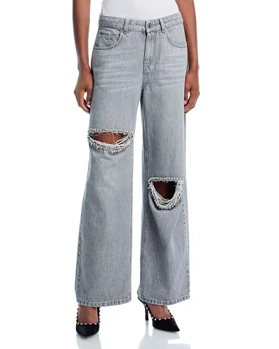 Area High Rise Wide Leg Jeans In Light Grey In Gray