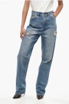 Area High Waist Distressed Jeans With Jewels 20cm In Blue