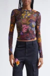 Area Hotfix Printed Tulle Long Sleeve Top In Multi