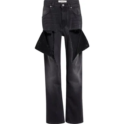 Area Hotfix Thigh Slash Straight Leg Jeans In Black