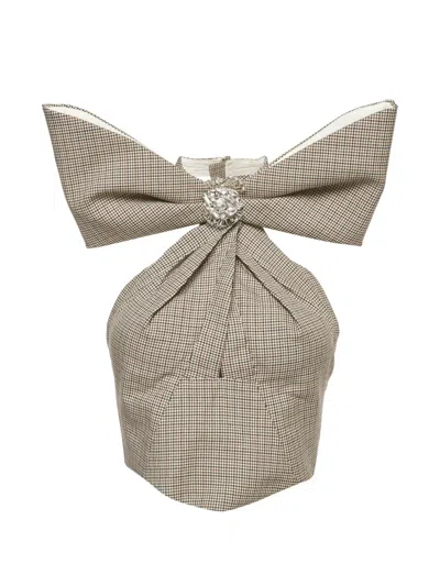 Pre-owned Area Houndstooth Bow Halter Top In Brown