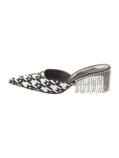Pre-owned Area Houndstooth Print Crystal Embellishments Mules In White