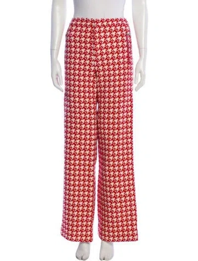 Pre-owned Area Houndstooth Print Wide Leg Pants W/ Tags In Red
