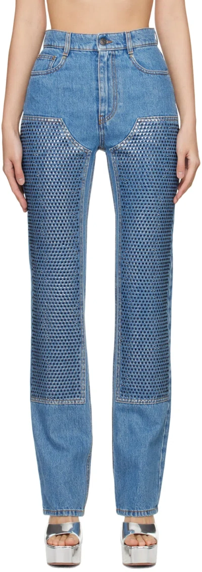 Area Indigo Crystal-cut Jeans In Medium Indigo