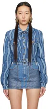 Area Cropped Printed Denim Jacket In Indigo Multi