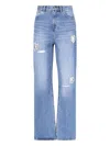 Area Straight Trousers With Distressed And Embellished Patches In Blue