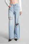 Area Distressed Crystal High Rise Relaxed Jeans In Medium Blue In Blue