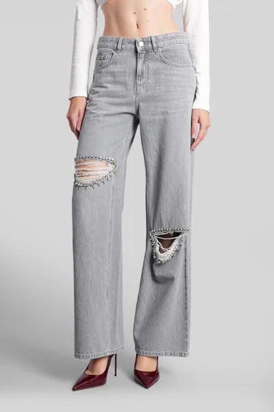 Area Distressed Crystal Relaxed Slit Jeans Light Grey In Gray