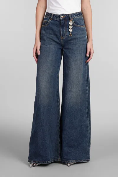 Area Crystal Heart Charm Wide Leg Jeans Dark Medium Wash In Blue