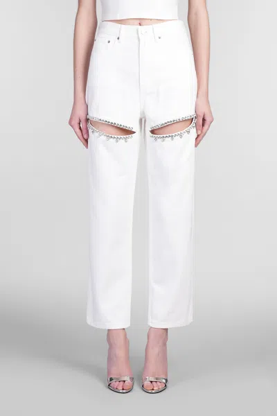Area Crystal Slit Straight-leg Jeans In White