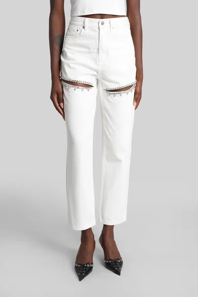 Area Crystal Slit Straight-leg Jeans In White