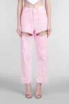 Area Mid-rise Crystal-slit Straight-leg Ankle Jeans In Pink