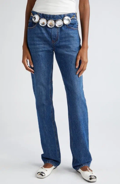 Area Jumbo Crystal Straight-leg Jeans In Medium Wash