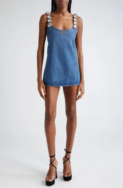 Area Crystal-embellished Denim Mini Dress In Medium Wash