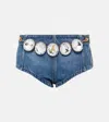 Area Crystal-belt Denim Shorts In Blue