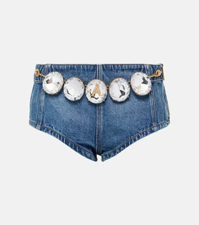 AREA JUMBO CRYSTAL EMBELLISHED DENIM SHORTS