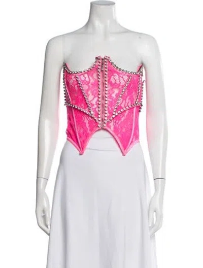 Pre-owned Area Lace Pattern Strapless Crop Top In Pink