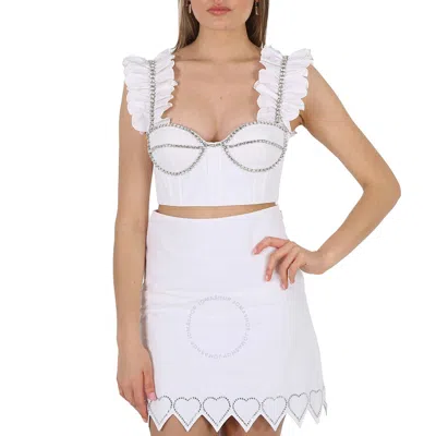 AREA AREA LADIES CRYSTAL EMBELLISHED POPLIN RUFFLE BUSTIER CROPPED TOP