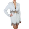 AREA AREA LADIES PALE BLUE CROPPED SCALLOPED CRYSTAL DENIM JACKET