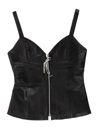 Pre-owned Area Lamb Leather V-neck Crop Top In Grey