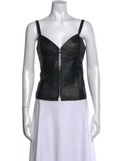Pre-owned Area Lamb Leather V-neck Top W/ Tags In Black