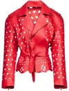 Area Laser-cut Heart Leather Jacket In Red