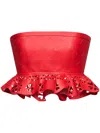 Area Laser-cut Leather Heart Bandeau In Red