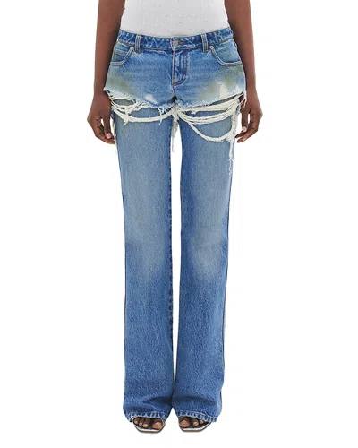 Area Layered Low Rise Jeans In Medium Blue