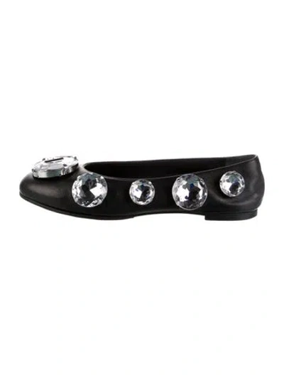 Pre-owned Area Leather Crystal Embellishments Ballet Flats In Black