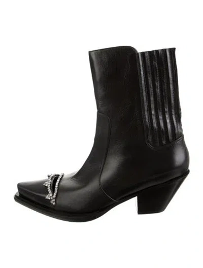 Pre-owned Area Leather Crystal Embellishments Western Boots In Black