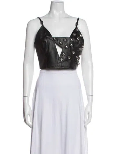 Pre-owned Area Leather Graphic Print Crop Top In White