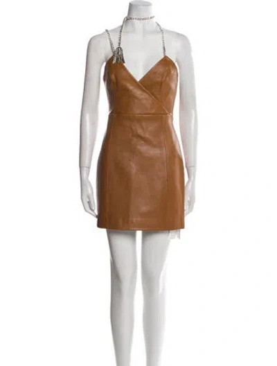 Pre-owned Area Leather Mini Dress In Brown